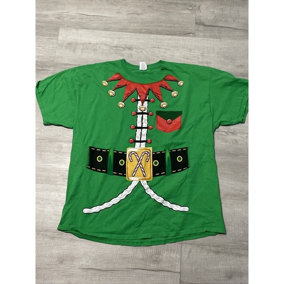 Christmas Elf Holiday T Shirt Size 2XL Green Graphic Tee Santa Dec 25th Costume - Picture 1 of 5